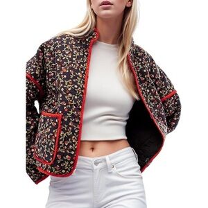 Amazon Black Floral Jacket with Red Trim